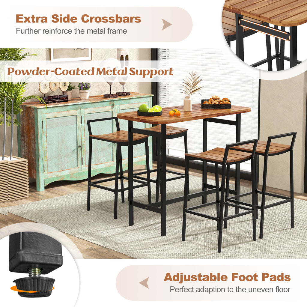 5 Piece Acacia Wood Bar Table Set – Bar Height