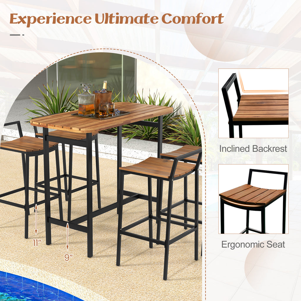 5 Piece Acacia Wood Bar Table Set – Bar Height