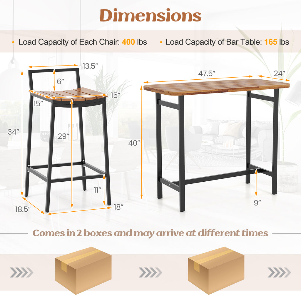 5 Piece Acacia Wood Bar Table Set – Bar Height