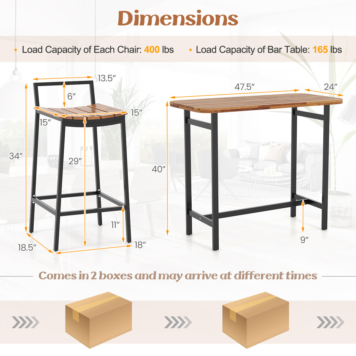 5 Piece Acacia Wood Bar Table Set – Bar Height