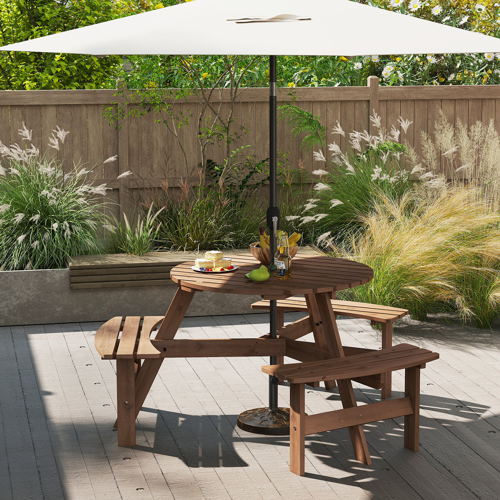 6-Person Round Picnic Table Set with Benches - 36" Brown