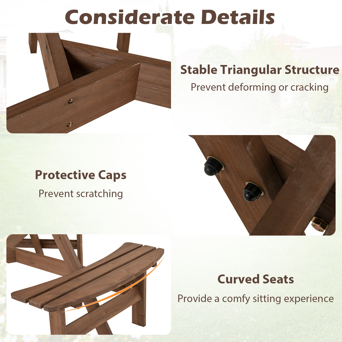 6-Person Round Picnic Table Set with Benches - 36" Brown