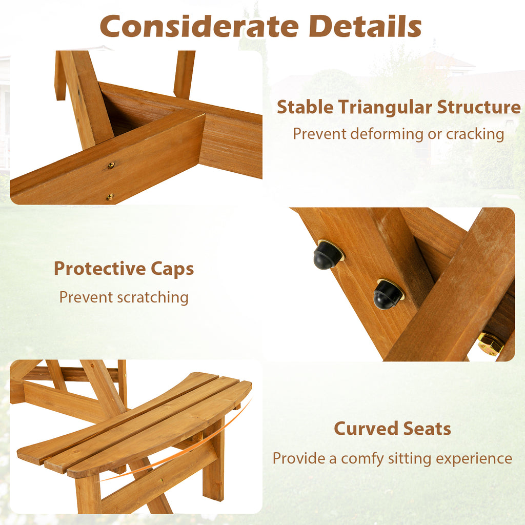 6-Person Round Picnic Table Set with 3 Benches & Umbrella Hole - 36" Yellow
