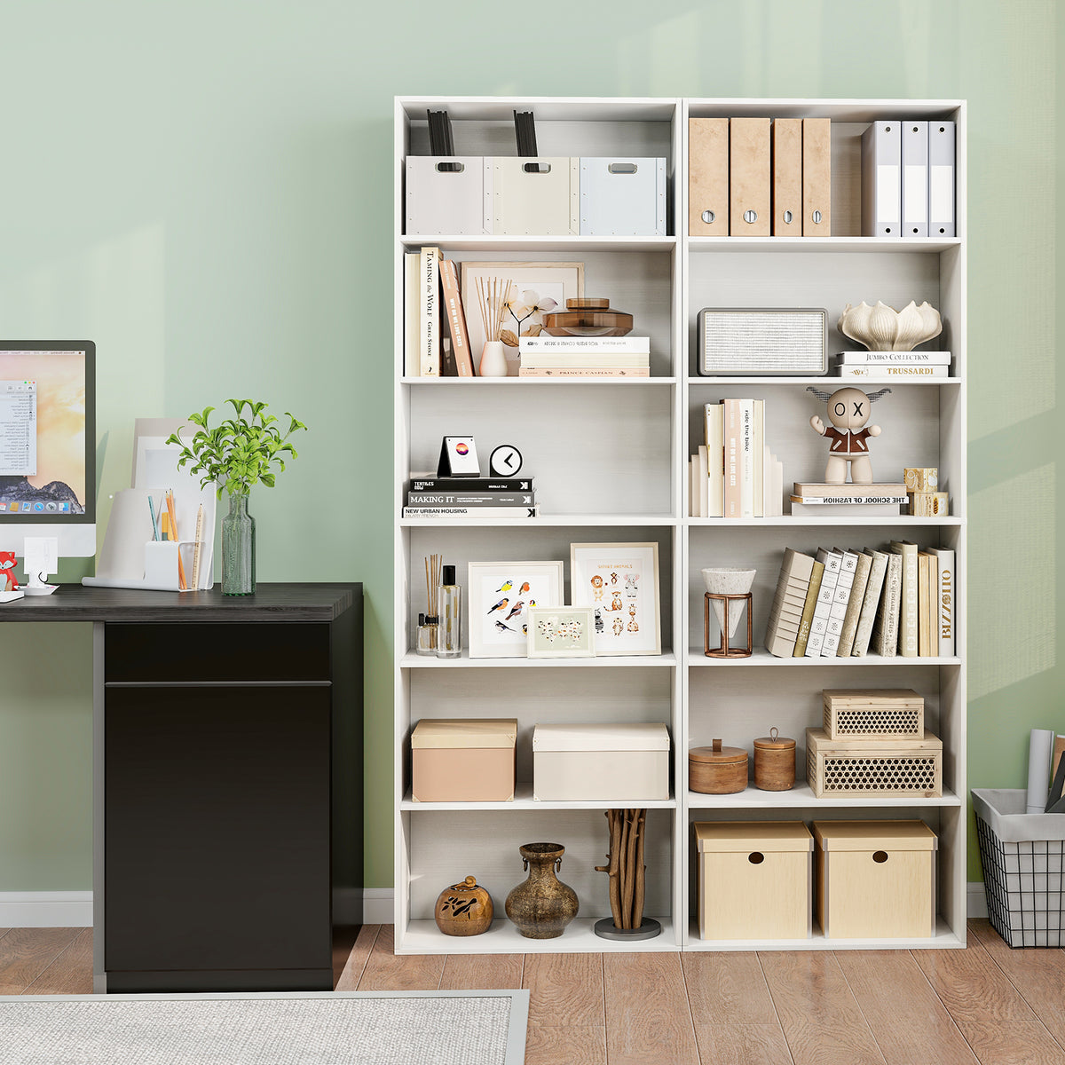 6-Tier Bookcase with Open Shelves, White