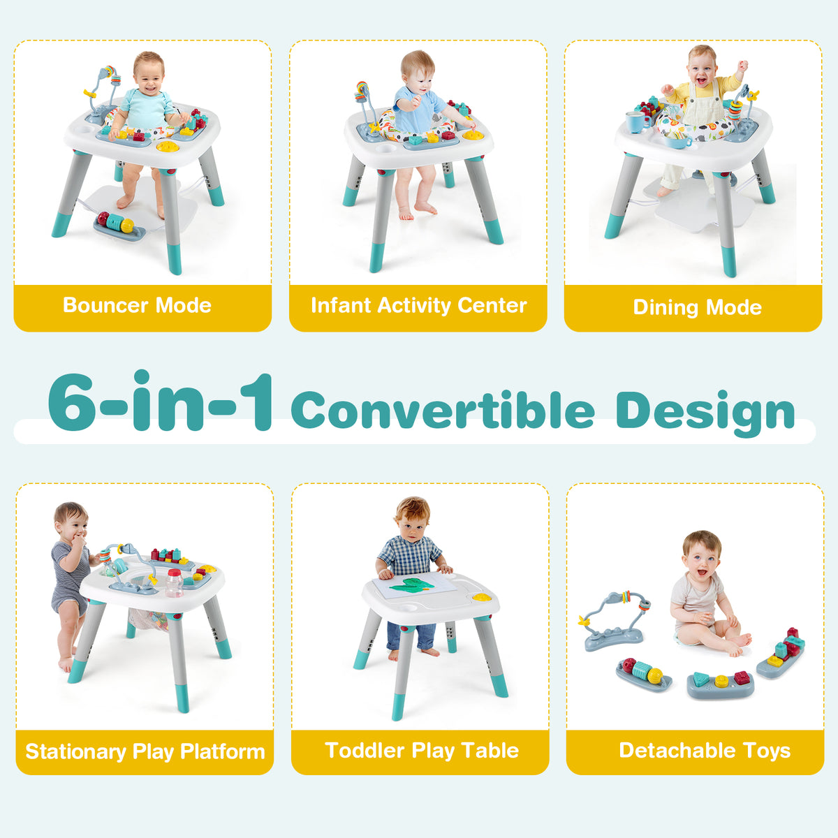 6-in-1 Baby Activity Center Infant Jumper with Adjustable Height & 360° Seat