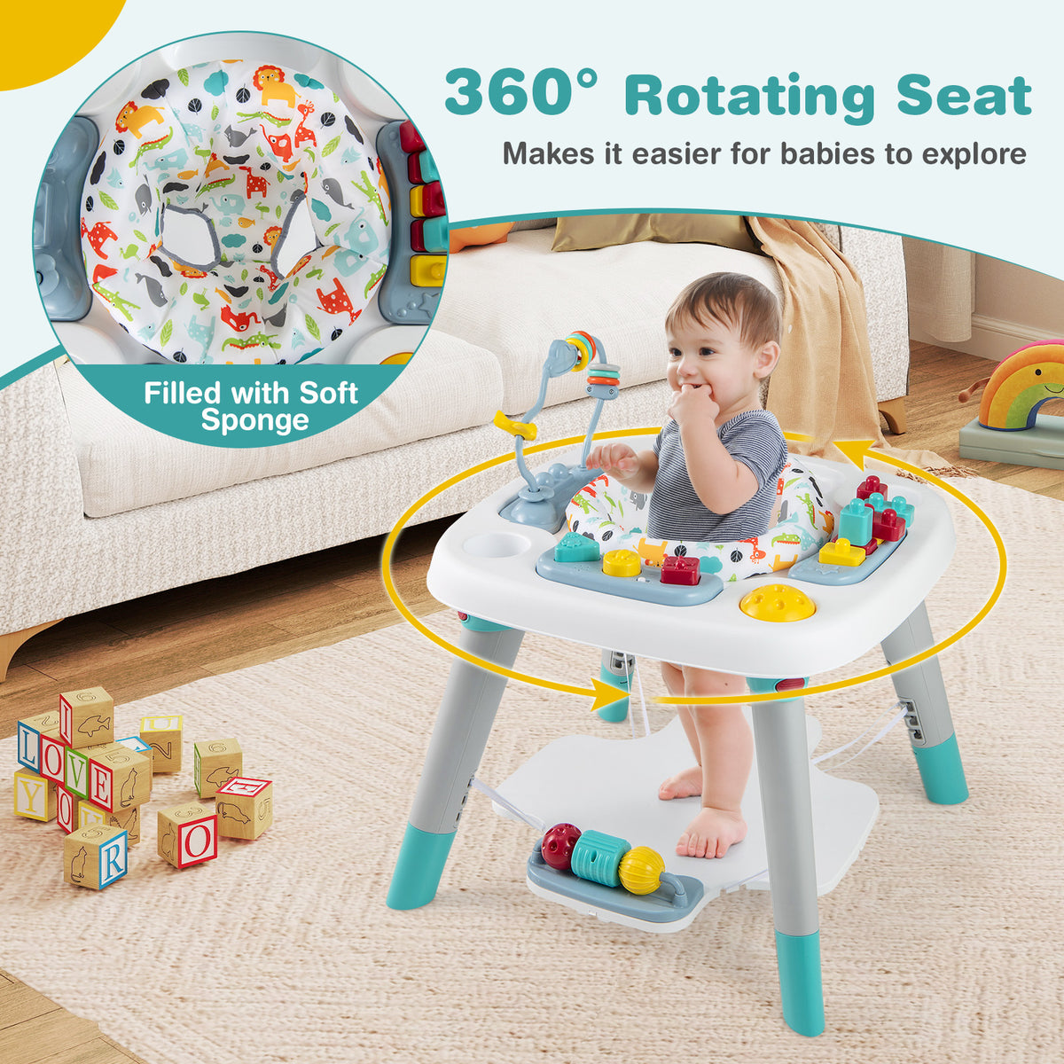 6-in-1 Baby Activity Center Infant Jumper with Adjustable Height & 360° Seat
