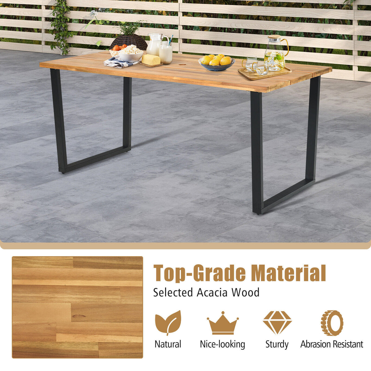6-Person Acacia Wood Outdoor Dining Table 69" x 32"