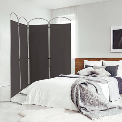 4-Panel Gray Folding Room Divider - 6.2 Feet Home Office Privacy Screen