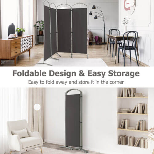 4-Panel Gray Folding Room Divider - 6.2 Feet Home Office Privacy Screen