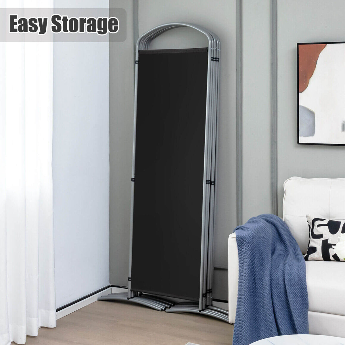 Black 6-Panel Freestanding Folding Privacy Screen Room Divider - Costway