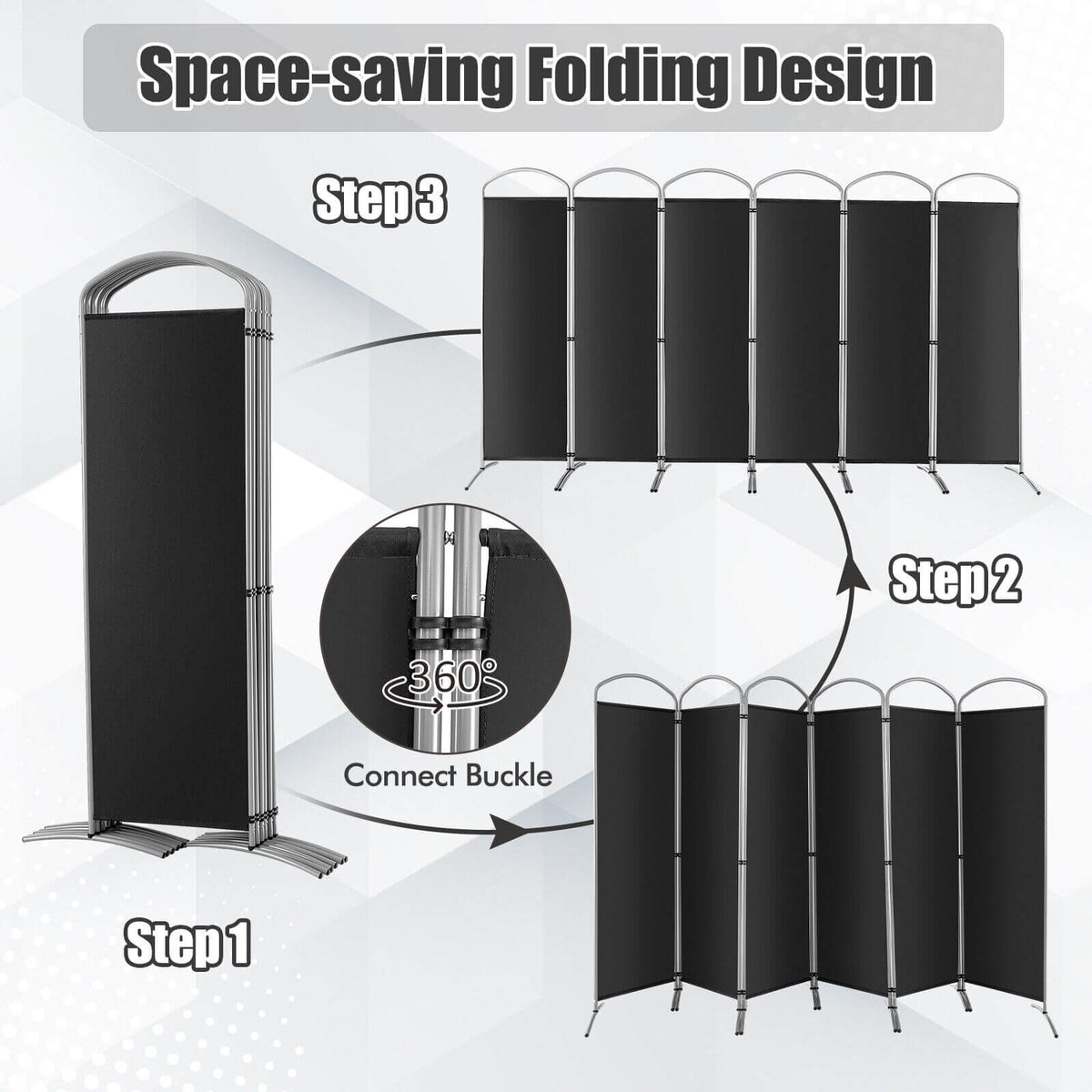 Black 6-Panel Freestanding Folding Privacy Screen Room Divider - Costway
