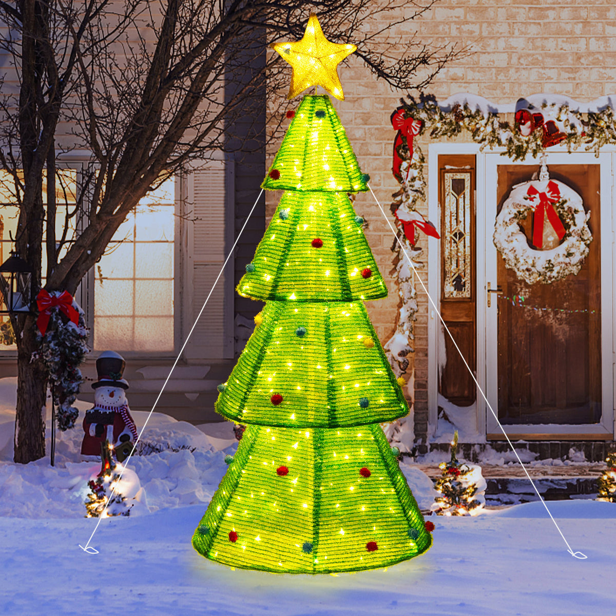 6.2Ft Collapsible Christmas Tree with 200 LED Lights & Top Star Decoration