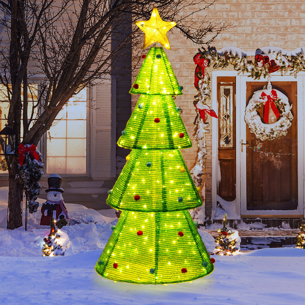 6.2Ft Collapsible Christmas Tree with 200 LED Lights & Top Star Decoration