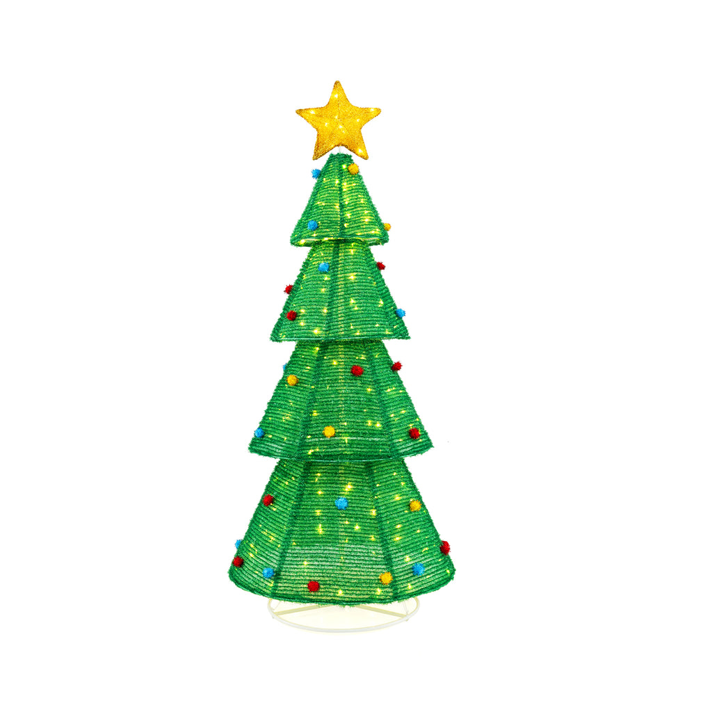 6.2Ft Collapsible Christmas Tree with 200 LED Lights & Top Star Decoration