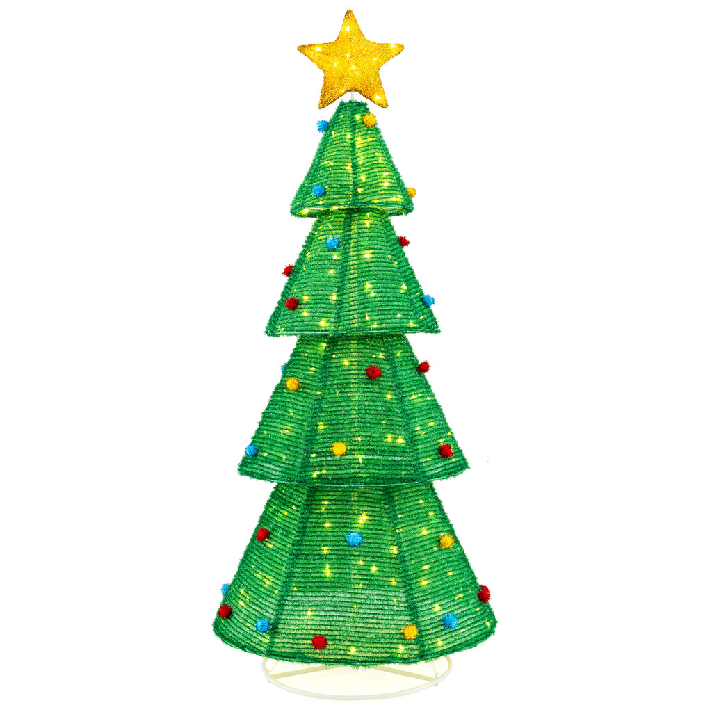 6.2Ft Collapsible Christmas Tree with 200 LED Lights & Top Star Decoration