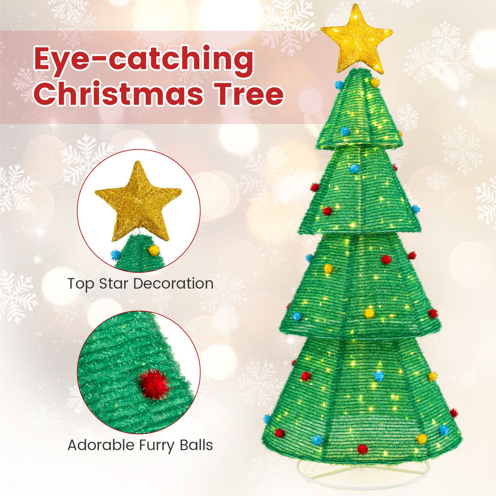 6.2Ft Collapsible Christmas Tree with 200 LED Lights & Top Star Decoration