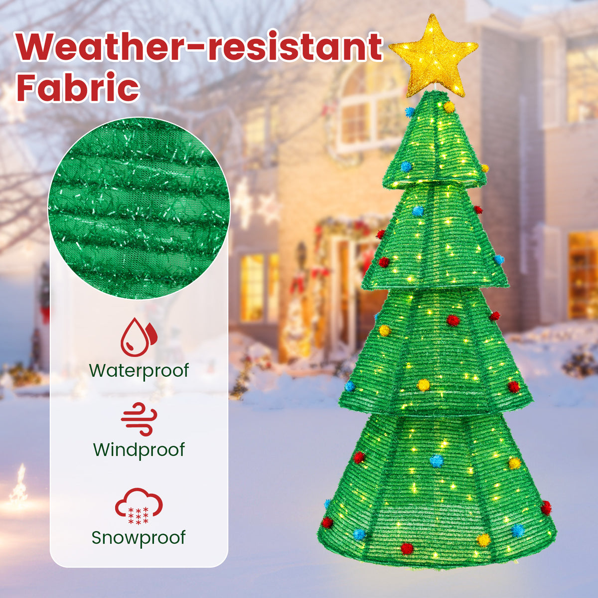 6.2Ft Collapsible Christmas Tree with 200 LED Lights & Top Star Decoration