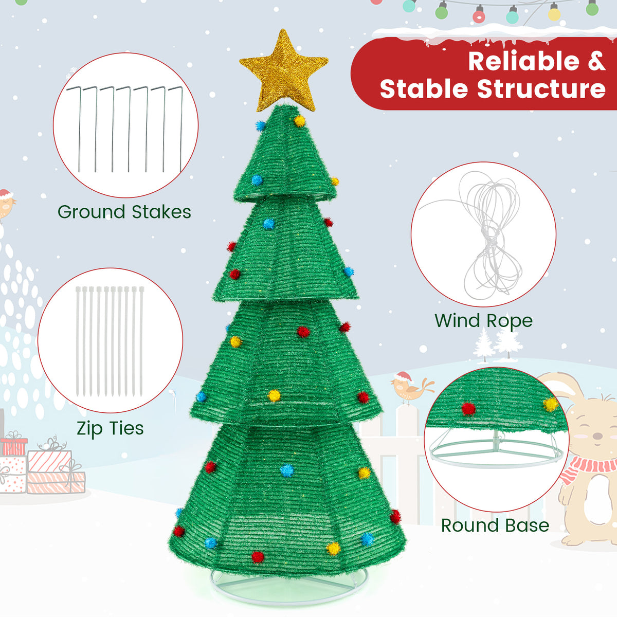 6.2Ft Collapsible Christmas Tree with 200 LED Lights & Top Star Decoration