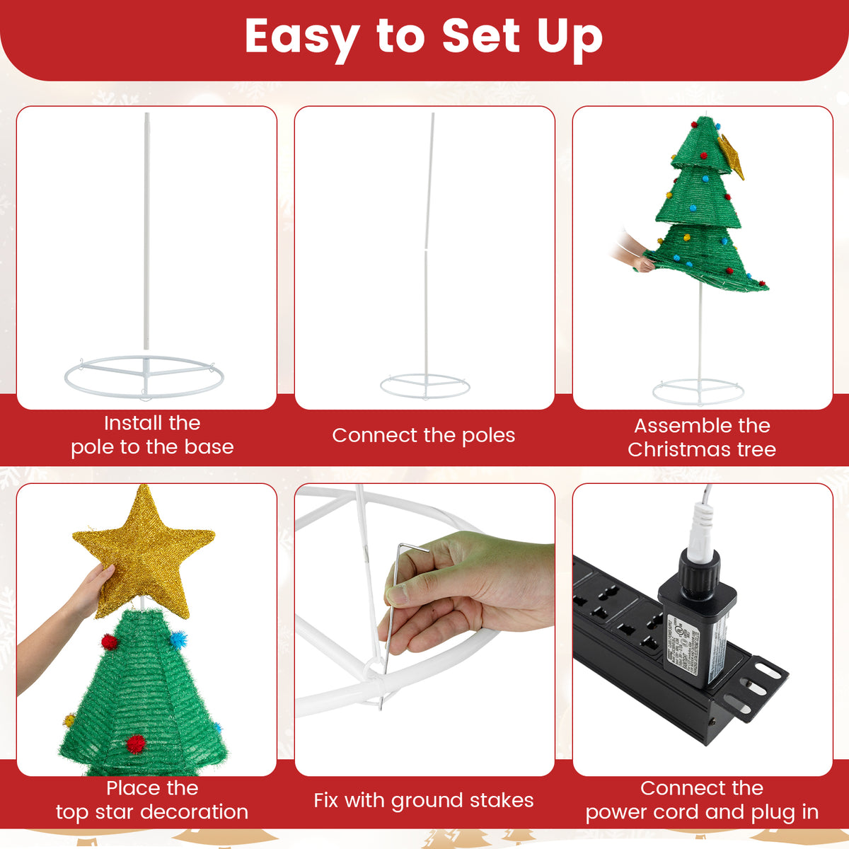 6.2Ft Collapsible Christmas Tree with 200 LED Lights & Top Star Decoration
