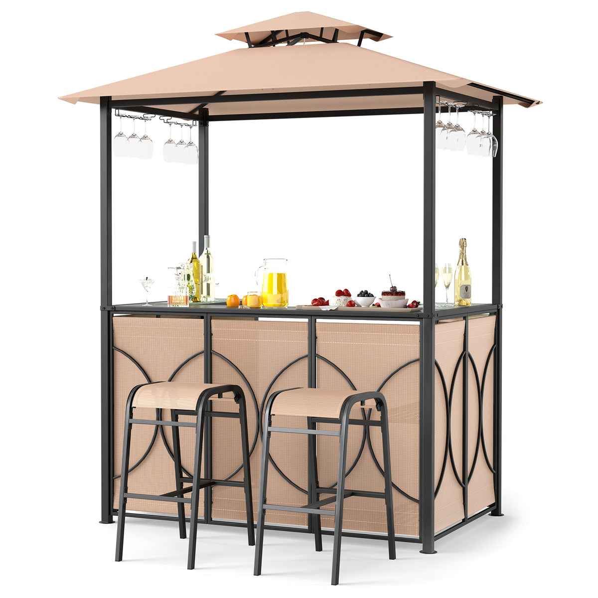 Grill Gazebo with Awning 3-Piece Outdoor BBQ Canopy Double-Tier Soft