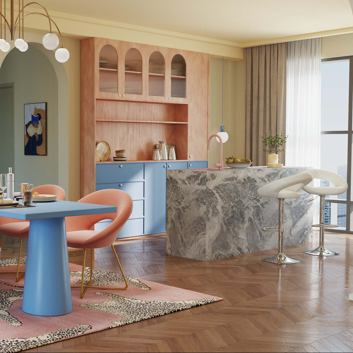 4-Piece Velvet Dining Chairs & Adjustable Bar Stools Set