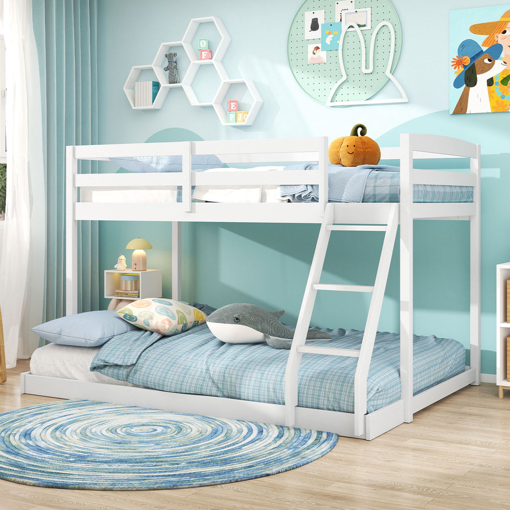 Twin Over Full Bunk Bed Low Floor Pine Wood - Gray