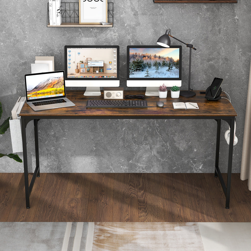 60 Inch Computer Desk with Charging Station - Rustic Brown