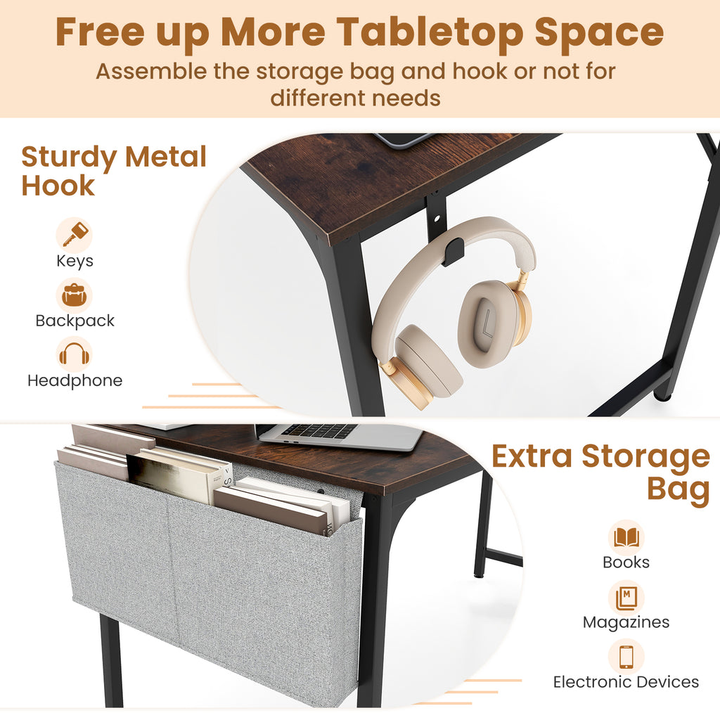 60 Inch Computer Desk with Charging Station - Rustic Brown