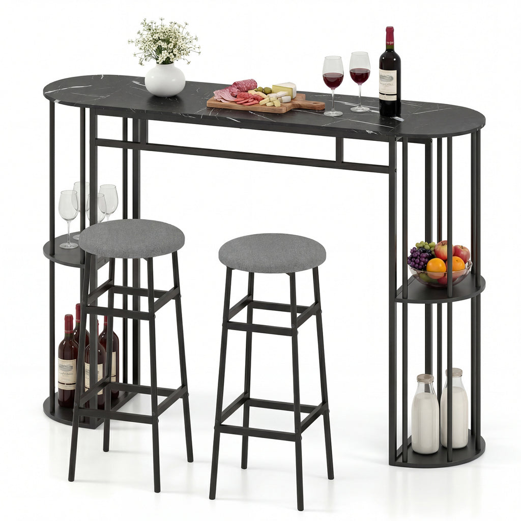 60 Inch Dining Table Set with 2 Barstools, Gray