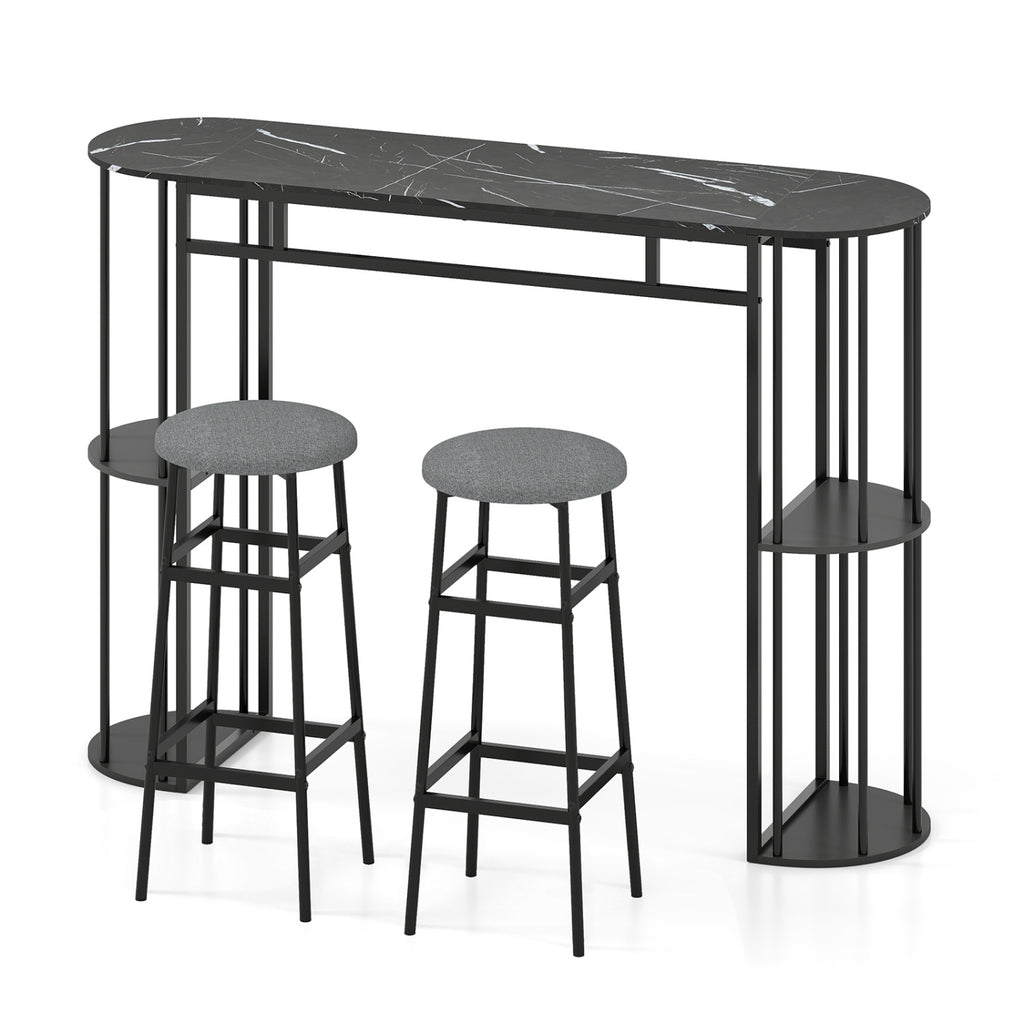 60 Inch Dining Table with 2 Upholstered Barstools - Gray