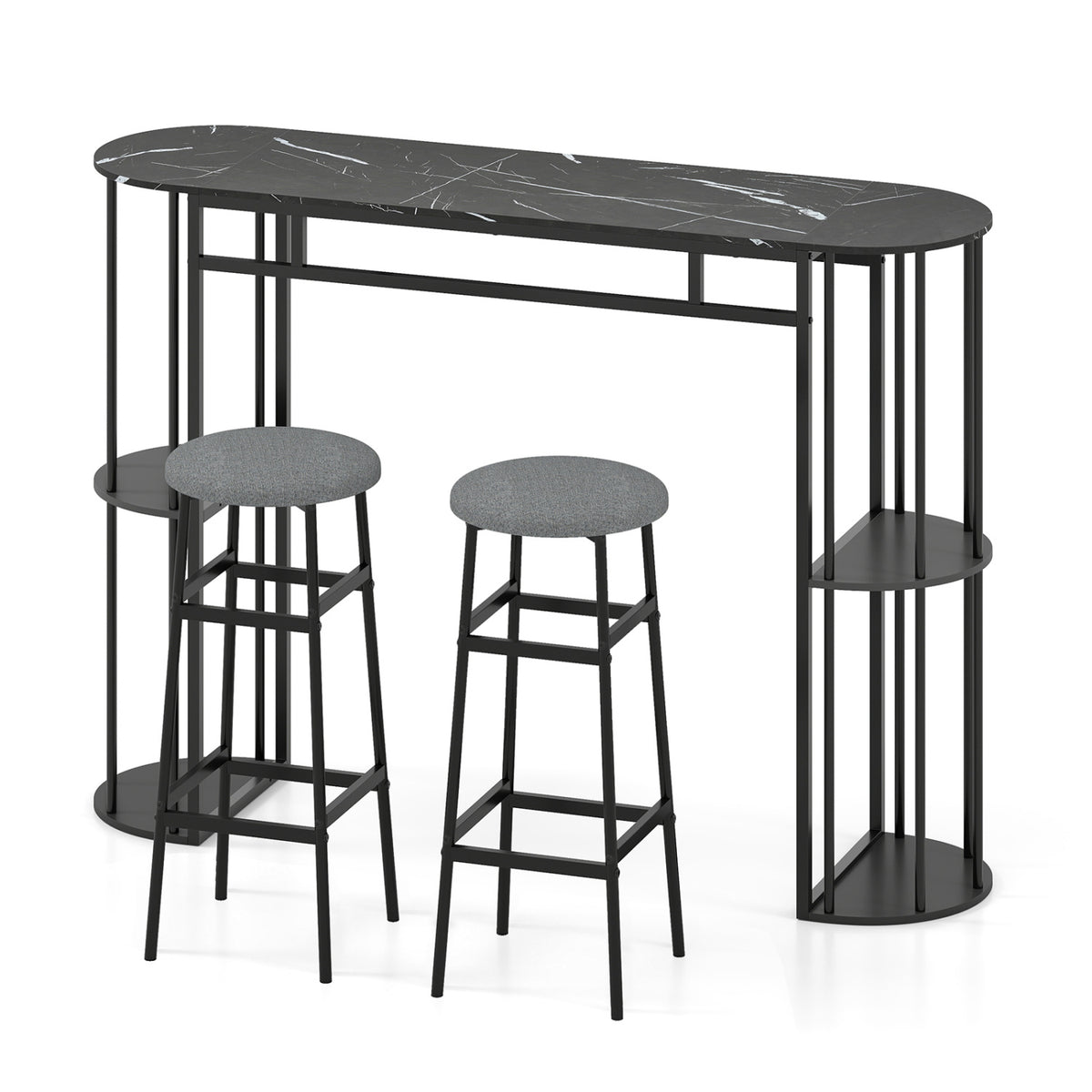 60 Inch Dining Table with 2 Upholstered Barstools - Gray