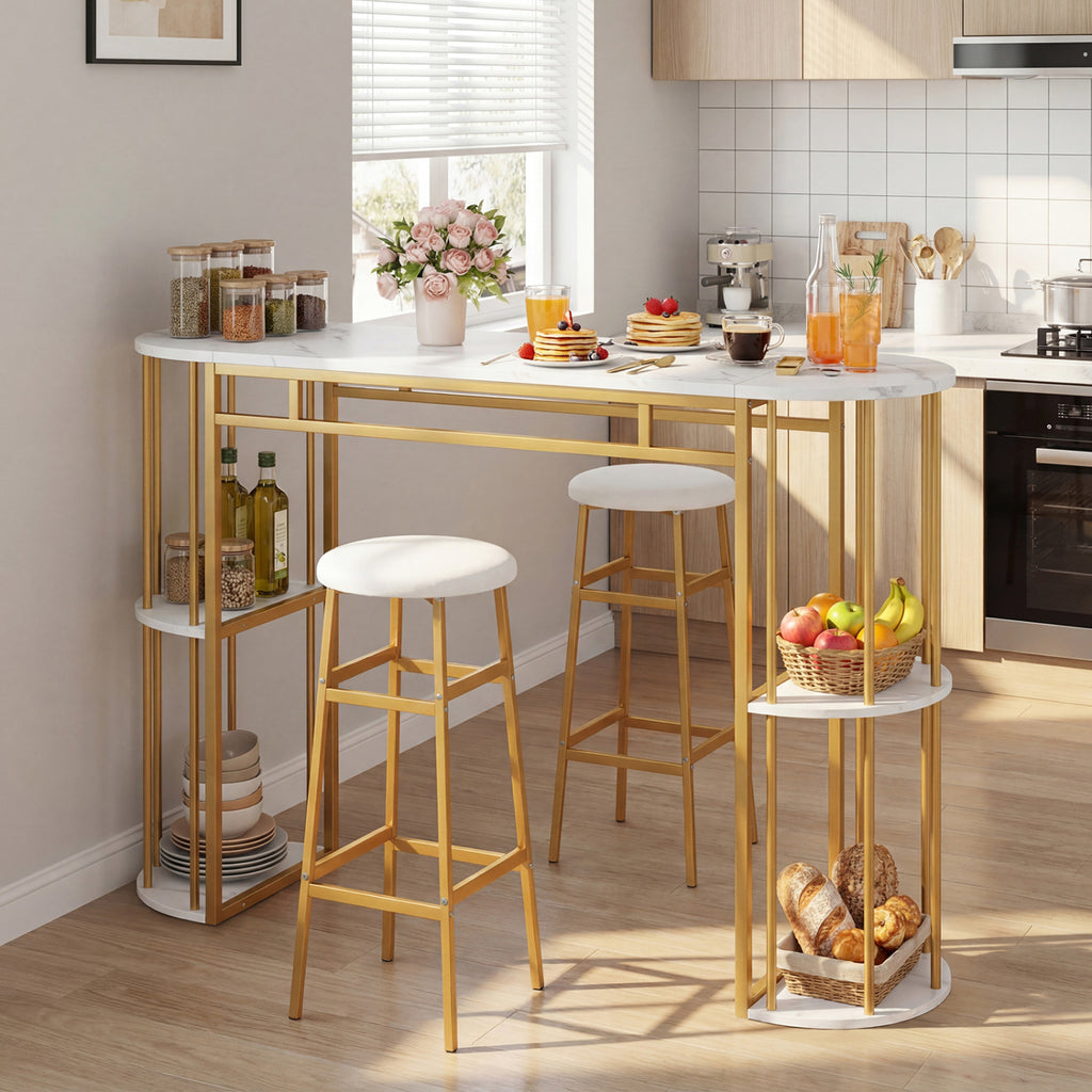 60 Inch Dining Table Set with 2 Barstools, Gray