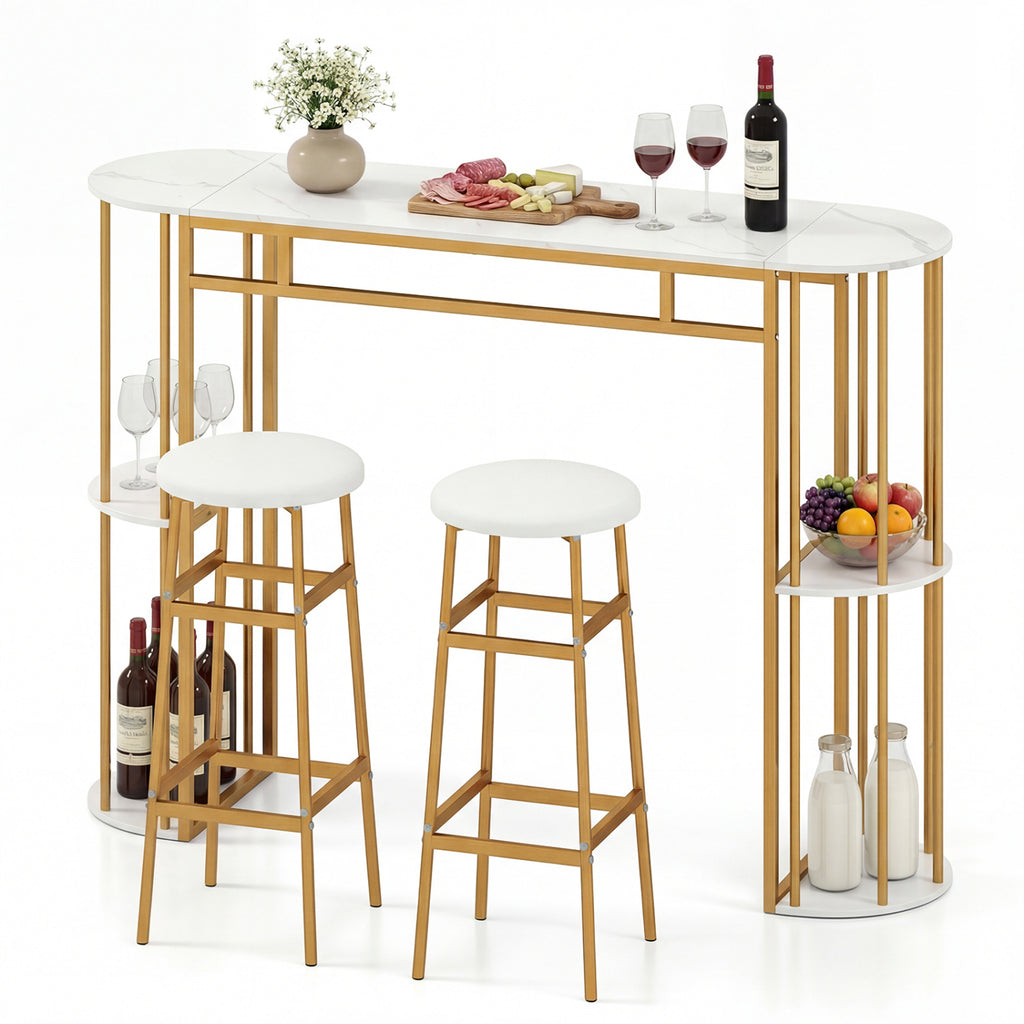 3 Piece Bar Table Set with Storage & 2 Chairs
