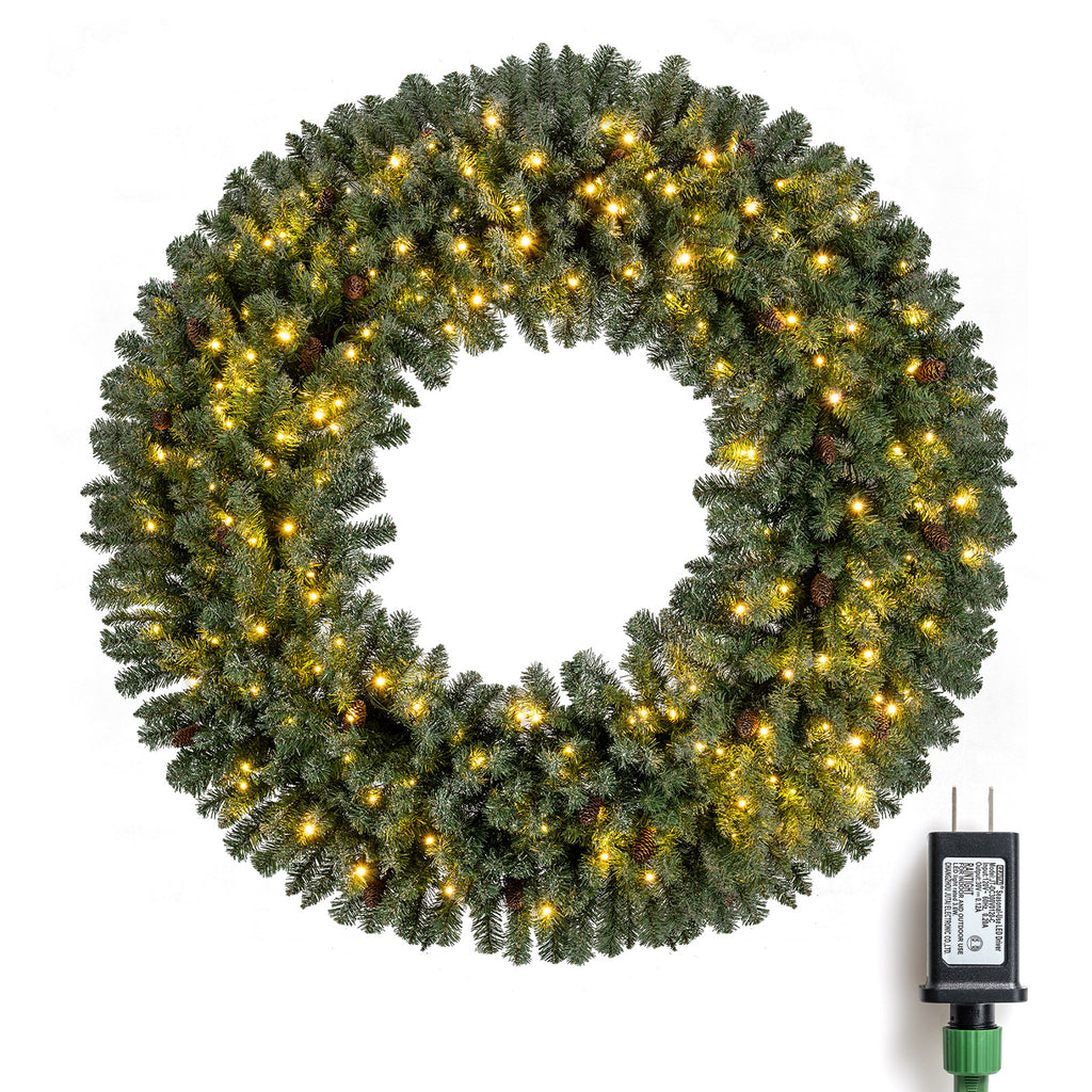 60 Inch Pre-Lit Artificial Christmas Wreath with 200 LED Warm White Lights - 1 Piece