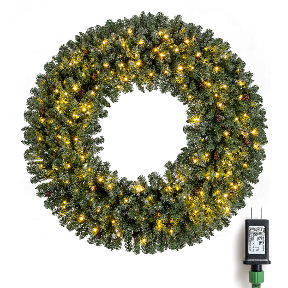 60 Inch Pre-Lit Artificial Christmas Wreath with 200 LED Warm White Lights - 1 Piece