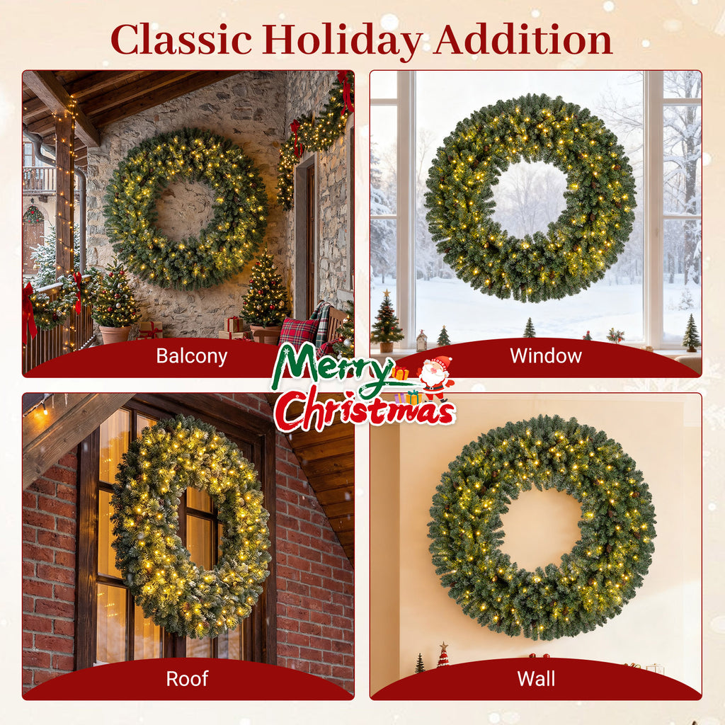 60 Inch Pre-Lit Artificial Christmas Wreath with 200 LED Warm White Lights - 1 Piece
