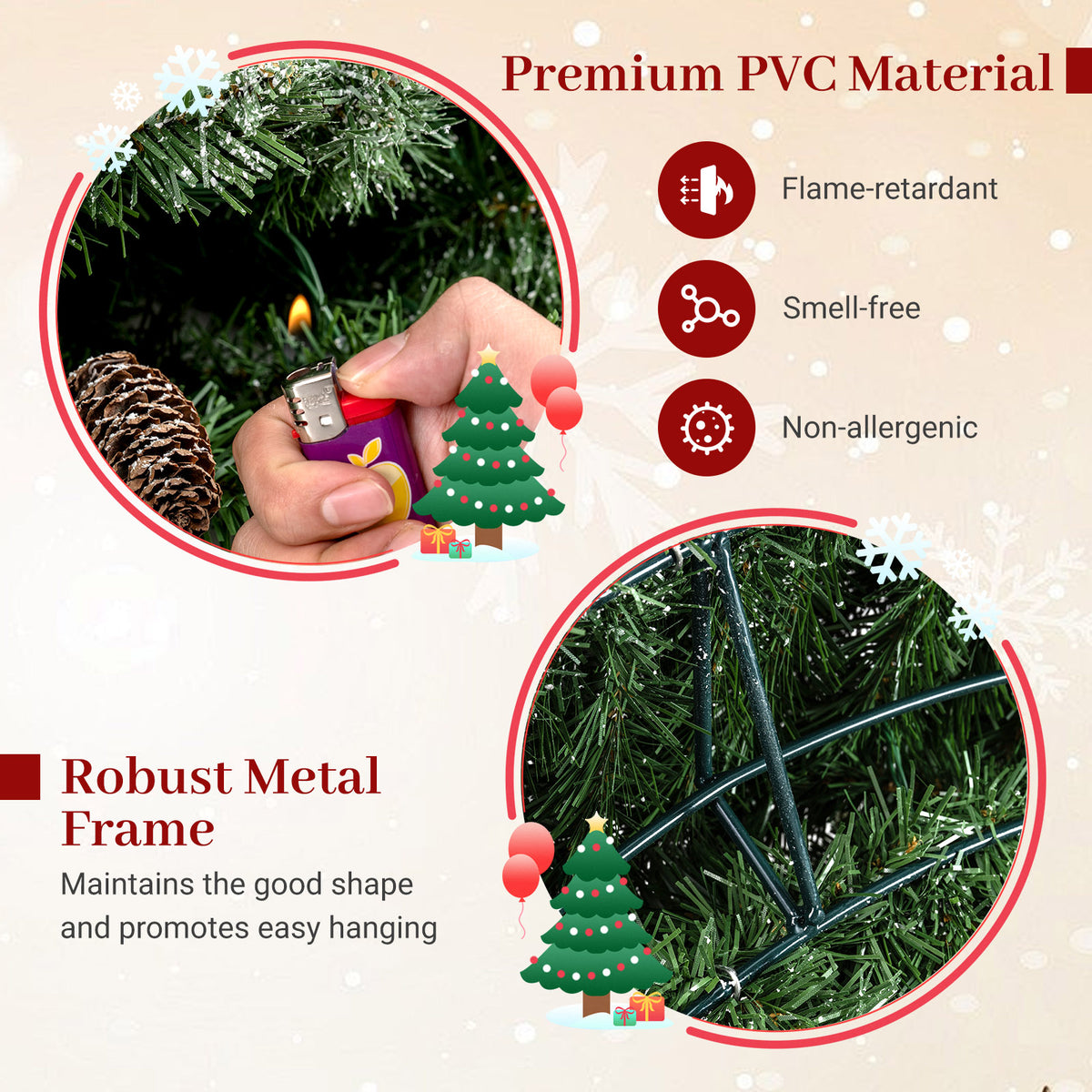 60 Inch Pre-Lit Artificial Christmas Wreath with 200 LED Warm White Lights - 1 Piece