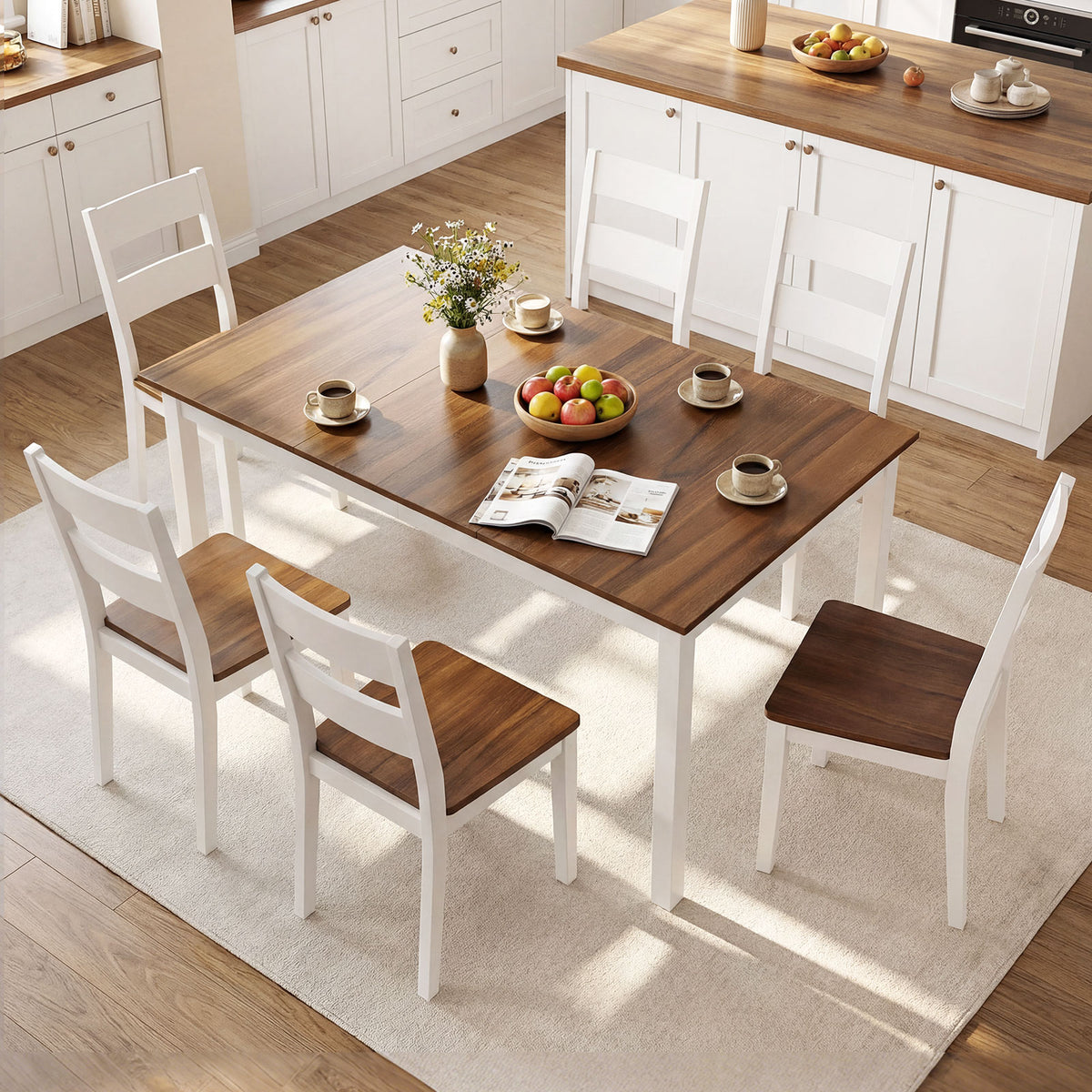 60-Inch Rectangular Dining Table with Rubber Wood Legs – Brown