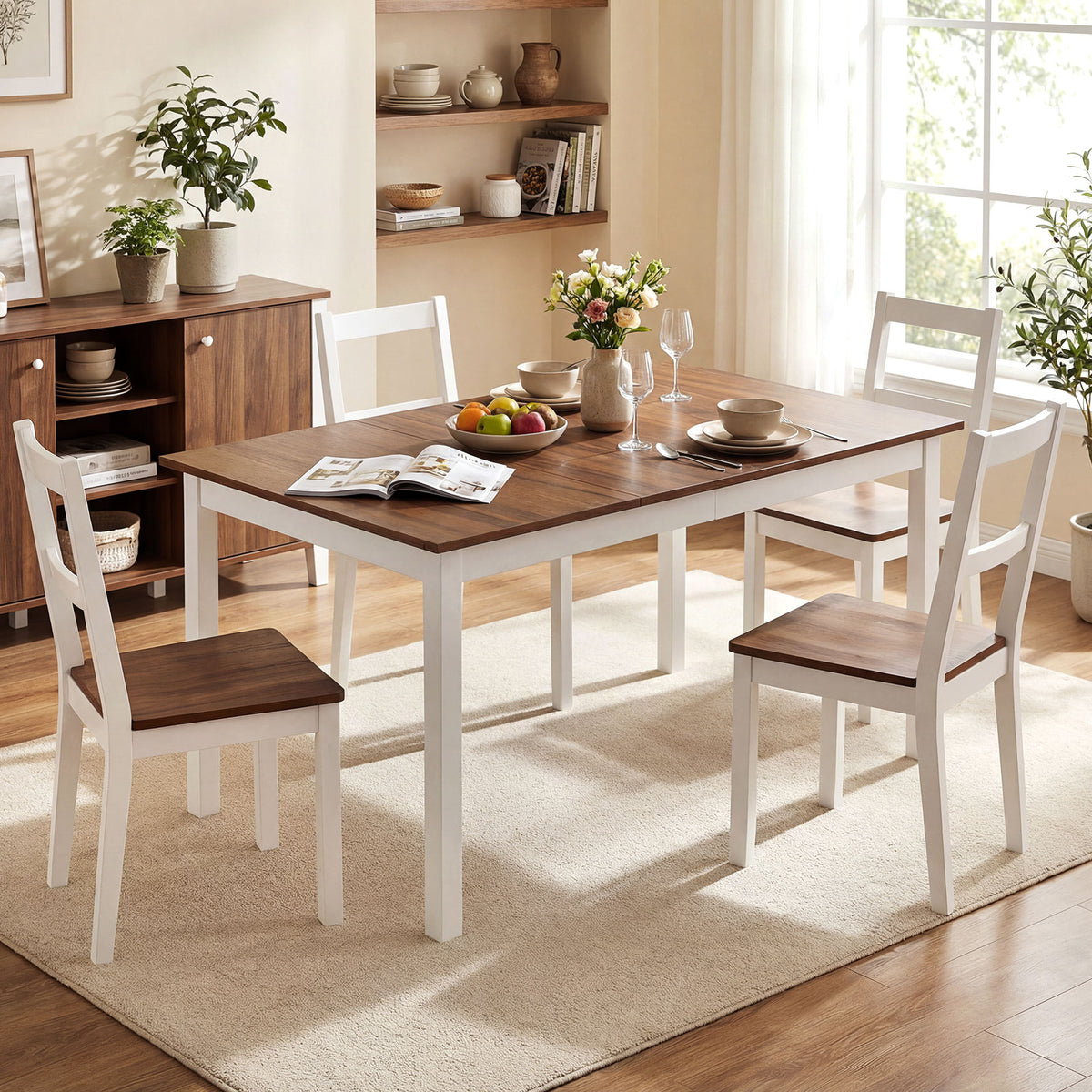 60-Inch Rectangular Dining Table with Rubber Wood Legs – Brown