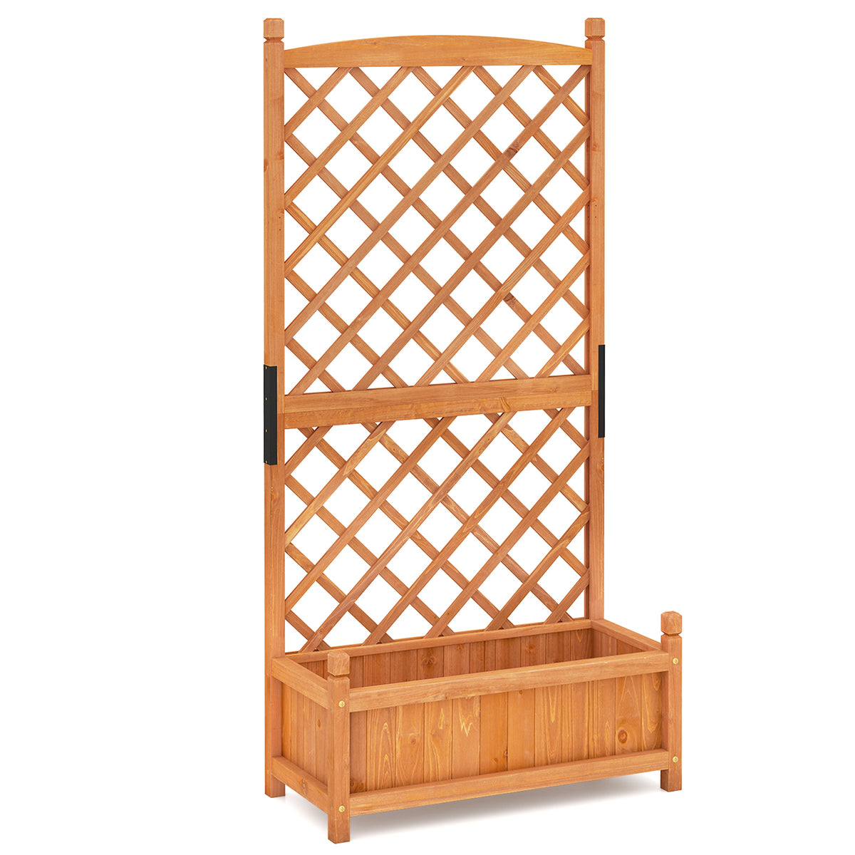 60-Inch Raised Garden Bed with Diamond Lattice Trellis - Brown