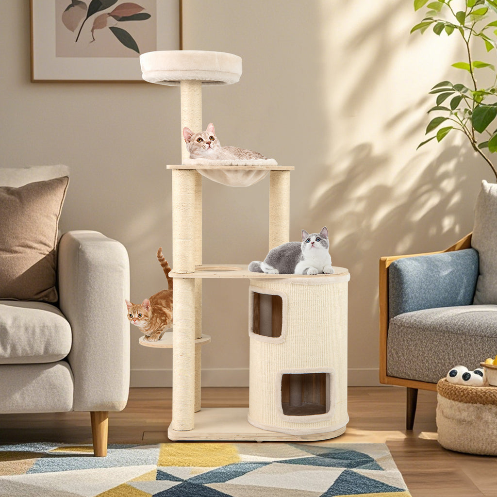 60 Inches Tall Cat Tree with 2-Story Condo & Sisal Scratching Posts - Natural Variation