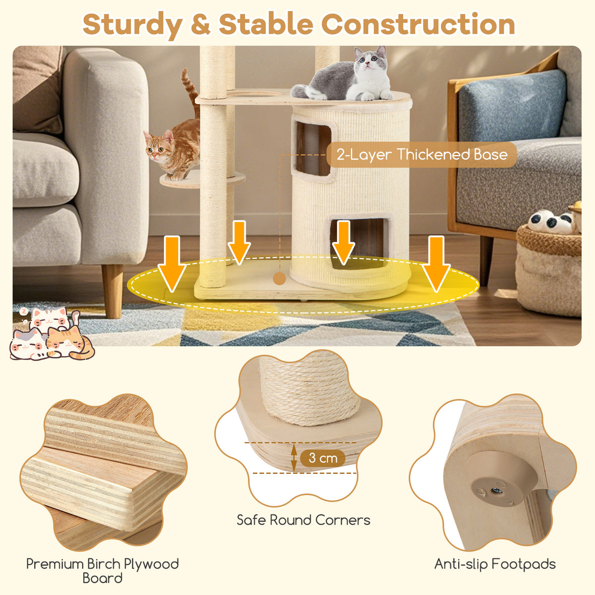 60 Inches Tall Cat Tree with 2-Story Condo & Sisal Scratching Posts - Natural Variation