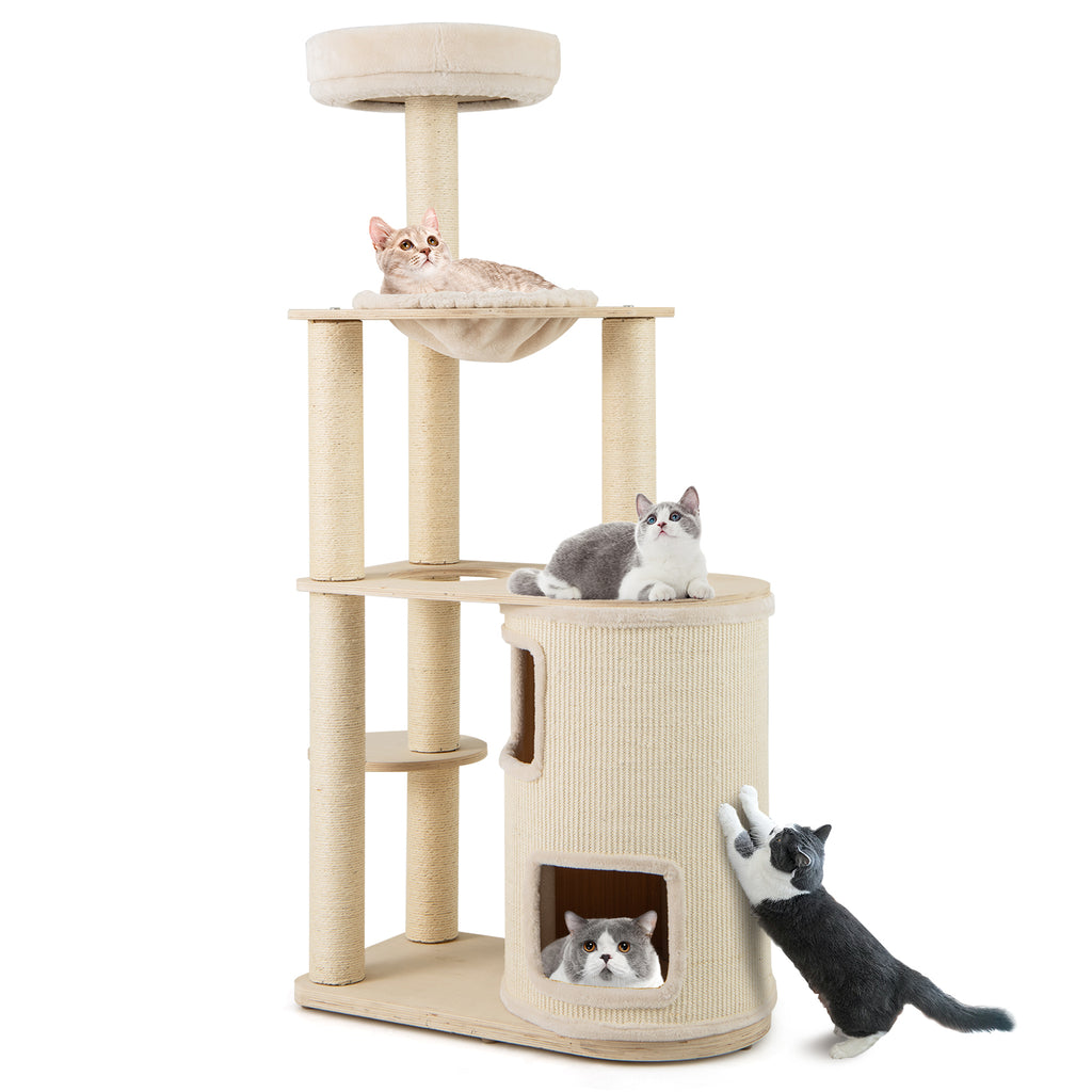 60 Inches Tall Cat Tree with 2-Story Condo & Sisal Scratching Posts - Natural Variation
