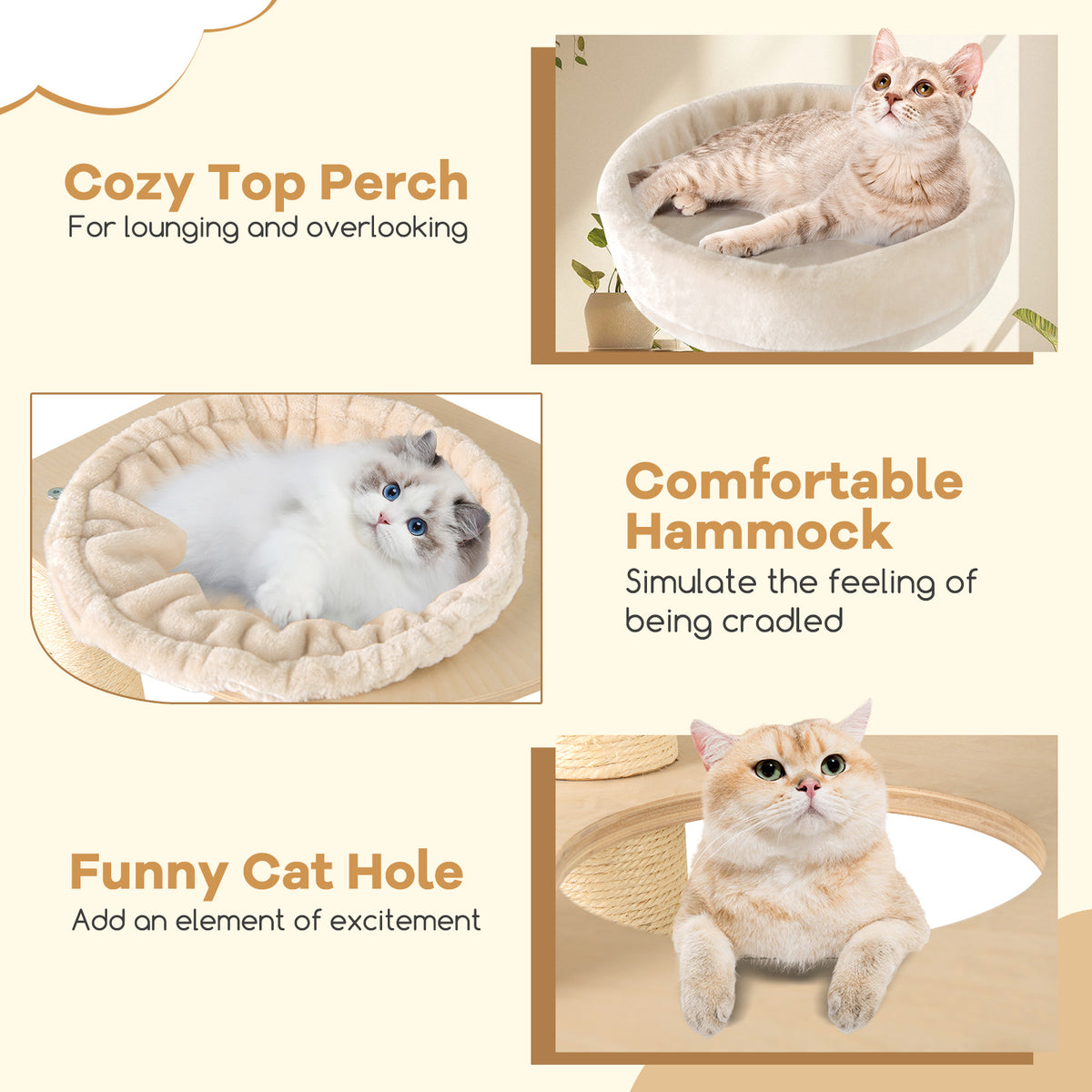60 Inches Tall Cat Tree with 2-Story Condo & Sisal Scratching Posts - Natural Variation