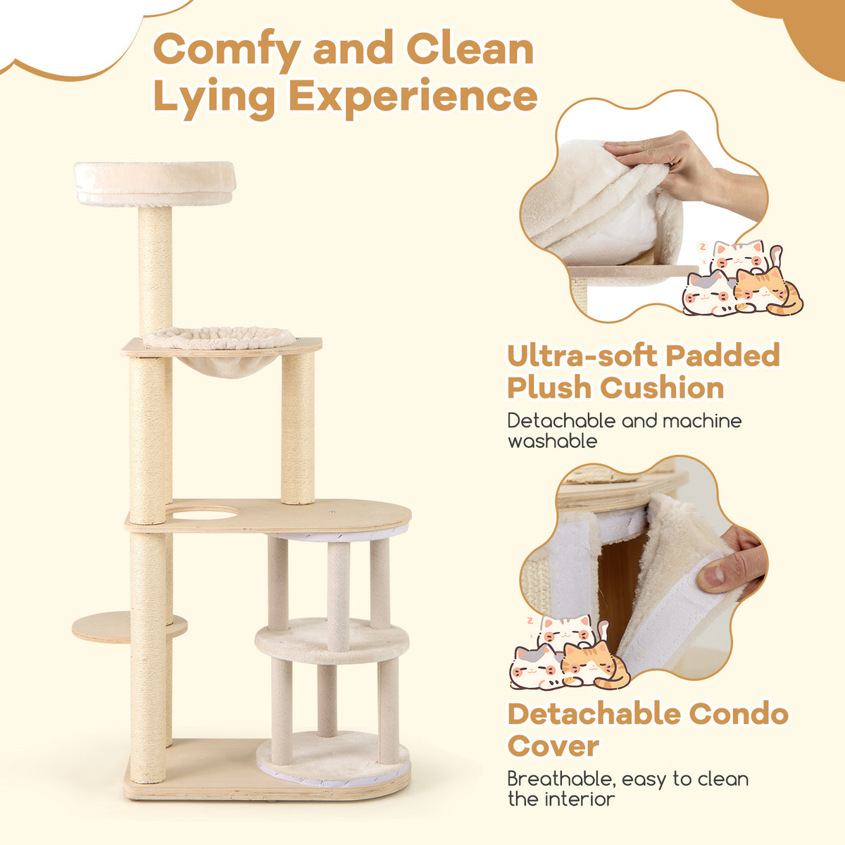60 Inches Tall Cat Tree with 2-Story Condo & Sisal Scratching Posts - Natural Variation