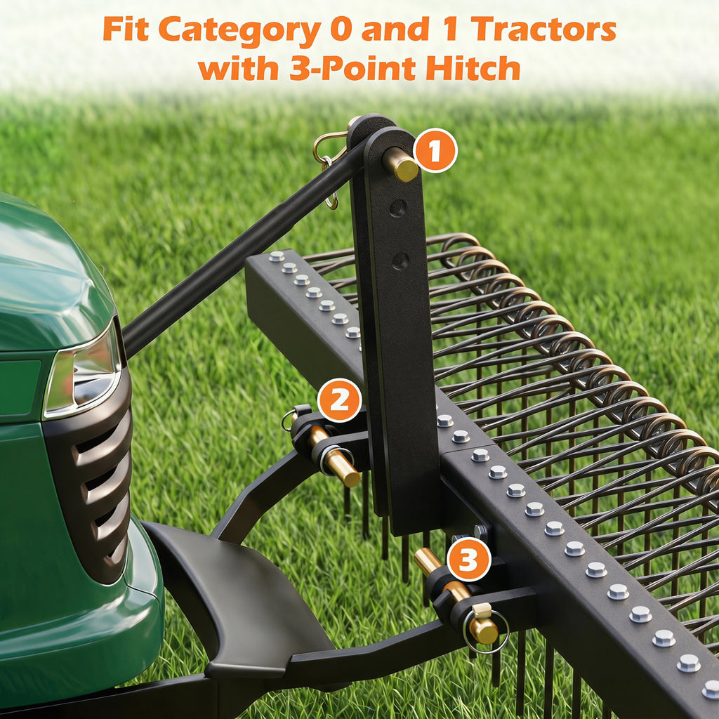 60 Inch Pine Straw Rake Tow Behind Landscape with 26 Metal Coil Tines