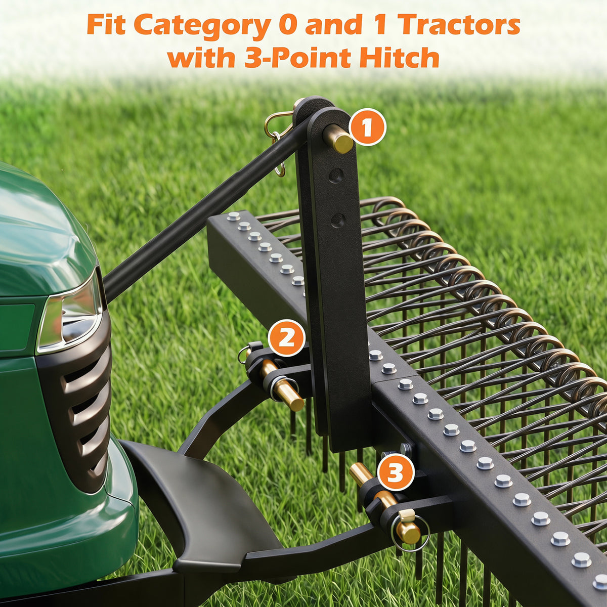60 Inch Pine Straw Rake Tow Behind Landscape with 26 Metal Coil Tines