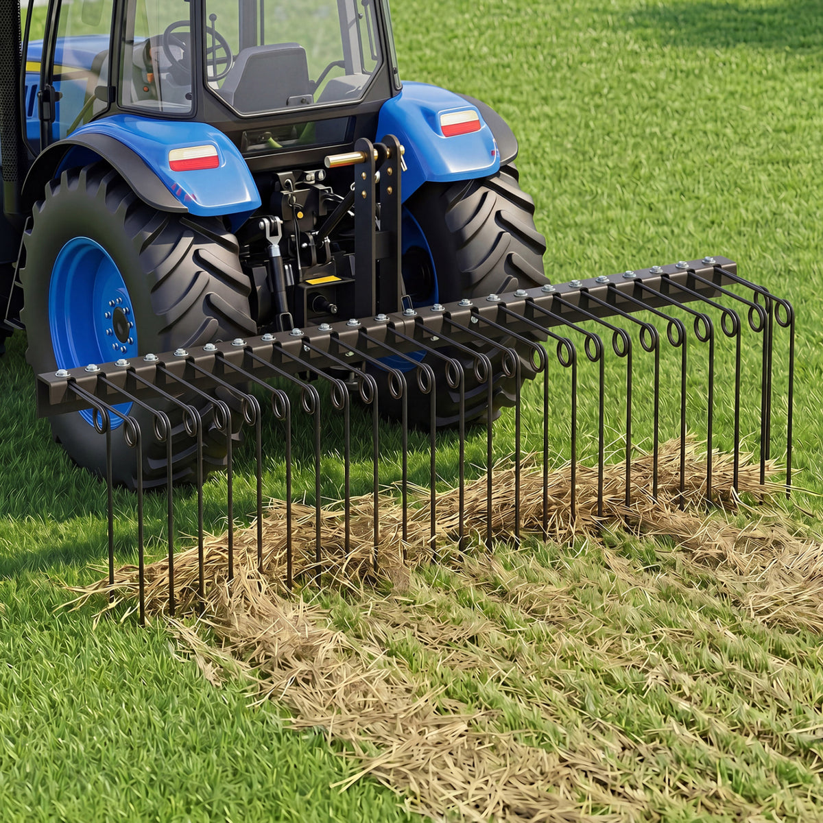 60 Inch Pine Straw Rake Tow Behind Landscape with 26 Metal Coil Tines