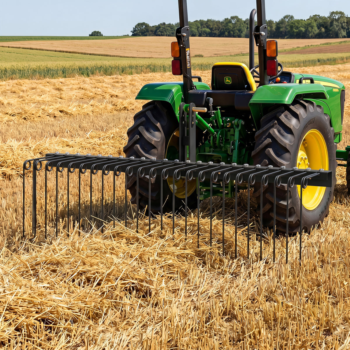 60 Inch Pine Straw Rake Tow Behind Landscape with 26 Metal Coil Tines