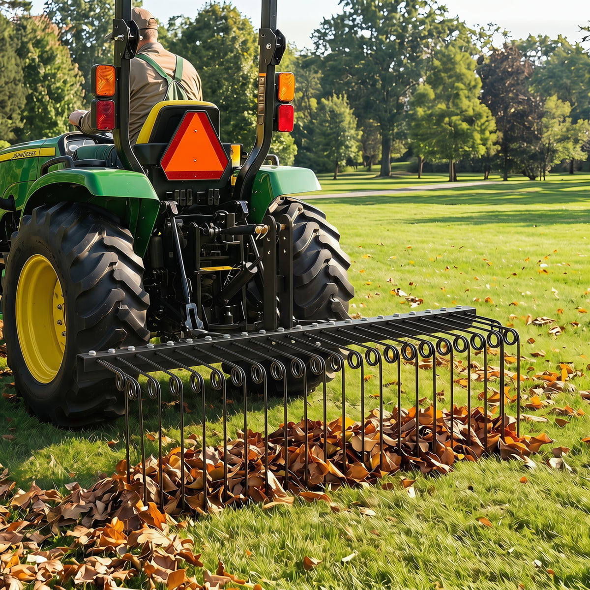 60 Inch Pine Straw Rake Tow Behind Landscape with 26 Metal Coil Tines